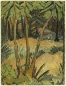 Waldinneres Mit Badenden Frauen by Otto Mueller