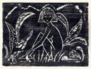 Madchen Zwischen Blattpflanzen by Otto Mueller