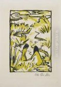 Zwei Badende Im Bach by Otto Mueller
