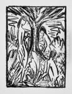 Stehendes, Sitzendes Und Badendes Madchen Am Baum by Otto Mueller