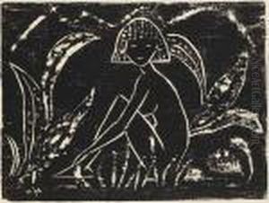 Madchen Zwischen Blattpflanzen (madchen Im Schilf) by Otto Mueller