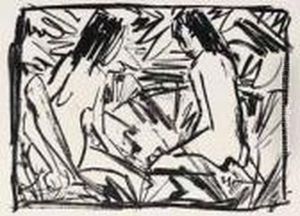 Badende, Um 1920. by Otto Mueller