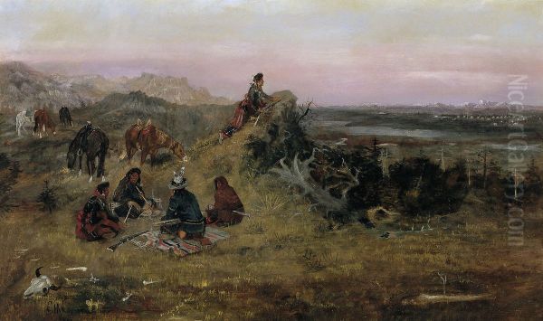 The Piegans Preparing to Steal Horses from the Crows - view 1