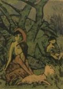 Lagernde Zigeunerfamilie Mit Ziege. 1926 - 1927 by Otto Mueller