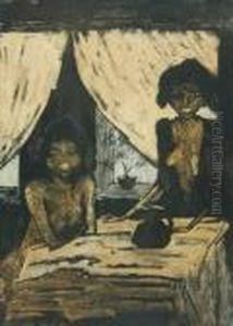 Zigeuner. Zwei Zigeunermadchen Im Wohnraum by Otto Mueller