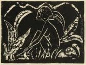 Madchen Zwischen Blattpflanzen (madchen Im Schilf). 1912 by Otto Mueller