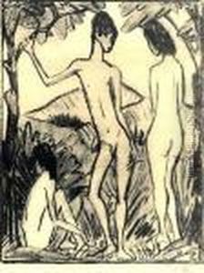Stehender Knabe Und Zwei Madchen by Otto Mueller