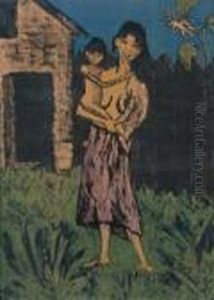 Stehende Zigeunerin Mit Kind Auf Dem Arm by Otto Mueller
