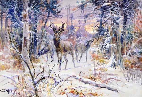 Deer in a Snowy Forest - view 1