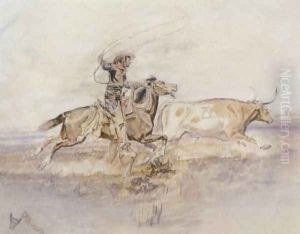 Cowboy Lassoing A Steer by Charles Marion Russell