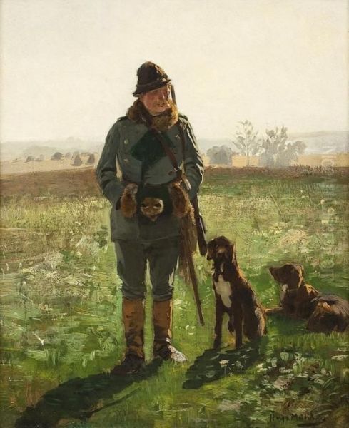 Jagersmann Mit Seinenbeiden Hunden Auf Freiem Feld - view 1