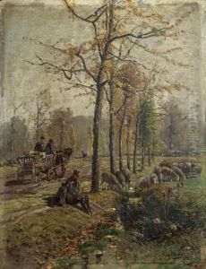 Grafenberger Allee Mit Schafherde Und Leiterwagen