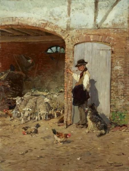 Shepherd With His Dog At The Barn - view 1