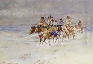 War Party In Winter by Charles Marion Russell