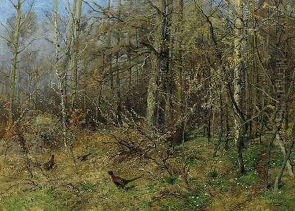 Pheasants In The Fall Forest. Signed Bottom Right: H. Muhlig - view 1