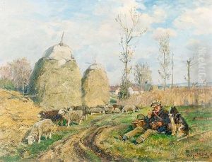 Rastender Hirte Auf Dem Feld. by Hugo Muhlig