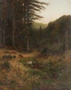 Rehe Am Waldbach. by Hugo Muhlig