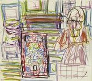 Frau In Zimmer Mit Teppich by Albert Muller