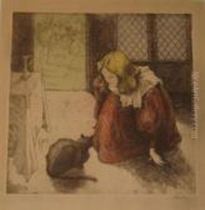 Fillette Au Chat. by Albert Muller