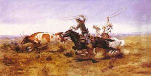 O.H.Cowboys Roping a Steer by Charles Marion Russell