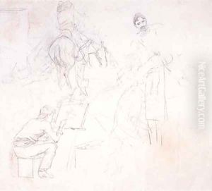 Charlie Painting in His Cabin (various sketches)