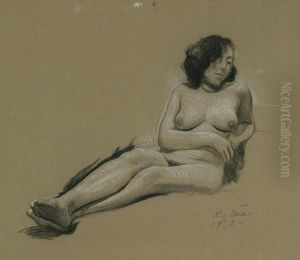 Sitzender Weiblicher Akt Mit Ausgestreckten Beinen by Richard Muller