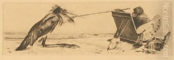 Der Kunstler (affe, Ein Marabu Malend) - view 1