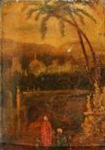 Arabs Smoking From A Hookah In An Eastern Landscape