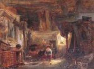 Cottage Interior With Mother And Child by William James Muller