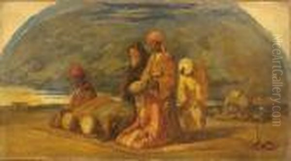 Paesaggio Orientale Con Arabi Inpreghiera - view 1
