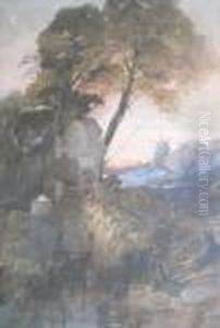 A Stream With A Cottage And Windmill At Sunset by William James Muller