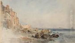 A Coastal Landscape With A Row Of Houses And A Distant Port A Coastal Landscape With A Row Of Houses And A Distant Port