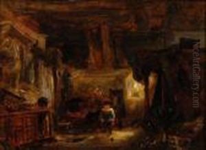 Cottage Interior With Woman And Child Cottage Interior With Woman And Child