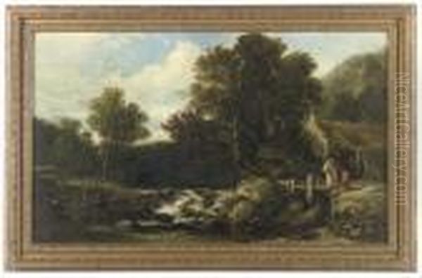 Figures In A River Landscape By A Watermill - view 1