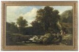 Figures In A River Landscape By A Watermill by William James Muller