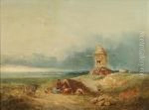 A Gypsyencampment By A Windmill On A Heath