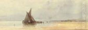 Moored Sailing Vessels And Cows At Low Tide