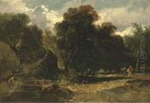 Wooded River Landscape With A Figure On A Path - view 1