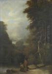 Anglers On Ariver Bank In A Wooded Landscape