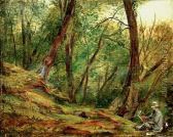 An Artist At Work Beneath Trees - view 1
