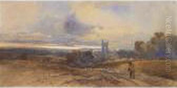 Evening Landscape With Figure Approaching Home - view 1