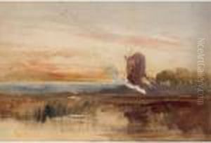 Windmill At Sunset by William James Muller