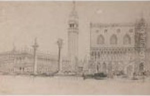St Mark's Square, Venice; Boats By The Dogana, Venice by William James Muller