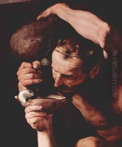 The trunkene Silenus, Detail by Jusepe de Ribera