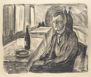 Self-portrait With A Bottle Of Wine by Edvard Munch