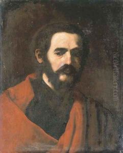 Portrait of a bearded man, bust-length, in a red cloak