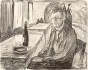 Self-portrait With A Bottle Of Wine by Edvard Munch