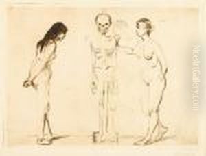Die Beiden Maedchen Und Das Gerippe by Edvard Munch