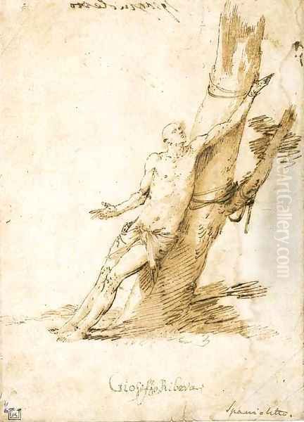 Saint Sebastian tied to a tree, looking up to the right - view 1