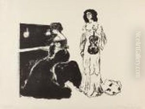 Geigenkonzert - Eva Mudocci Und Bella Edvards by Edvard Munch